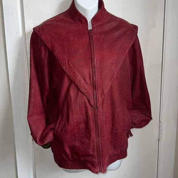 VINTAGE JACK ROMAN DE ZEN Red Texured Suede Bomber Jacket-42/L - Picture 1 of 11